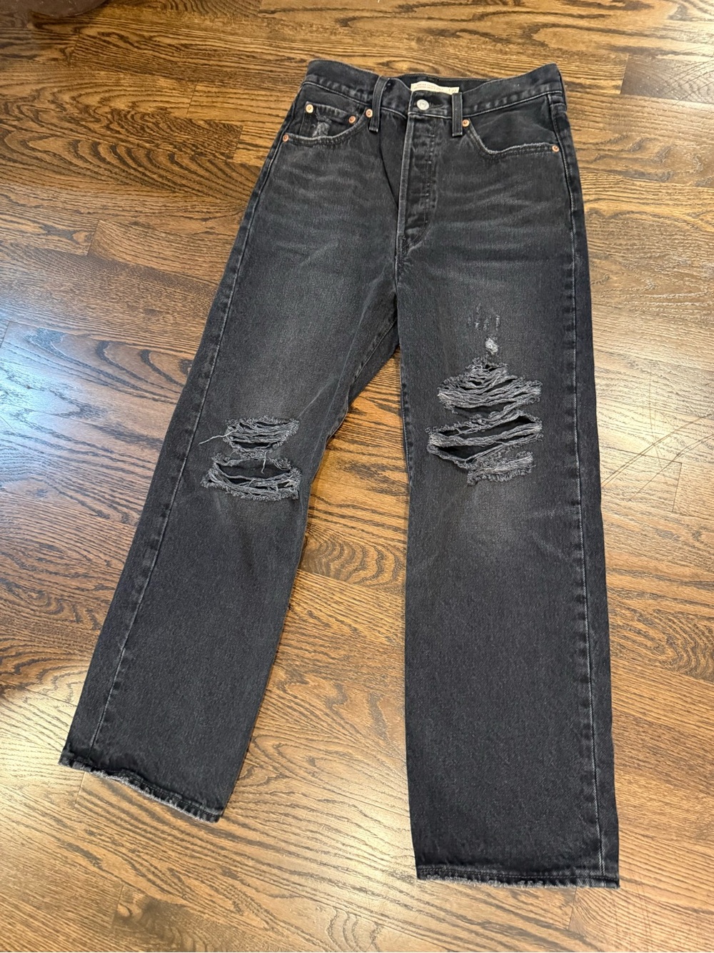 Vintage Levi's Black Distressed Straight Leg Jeans